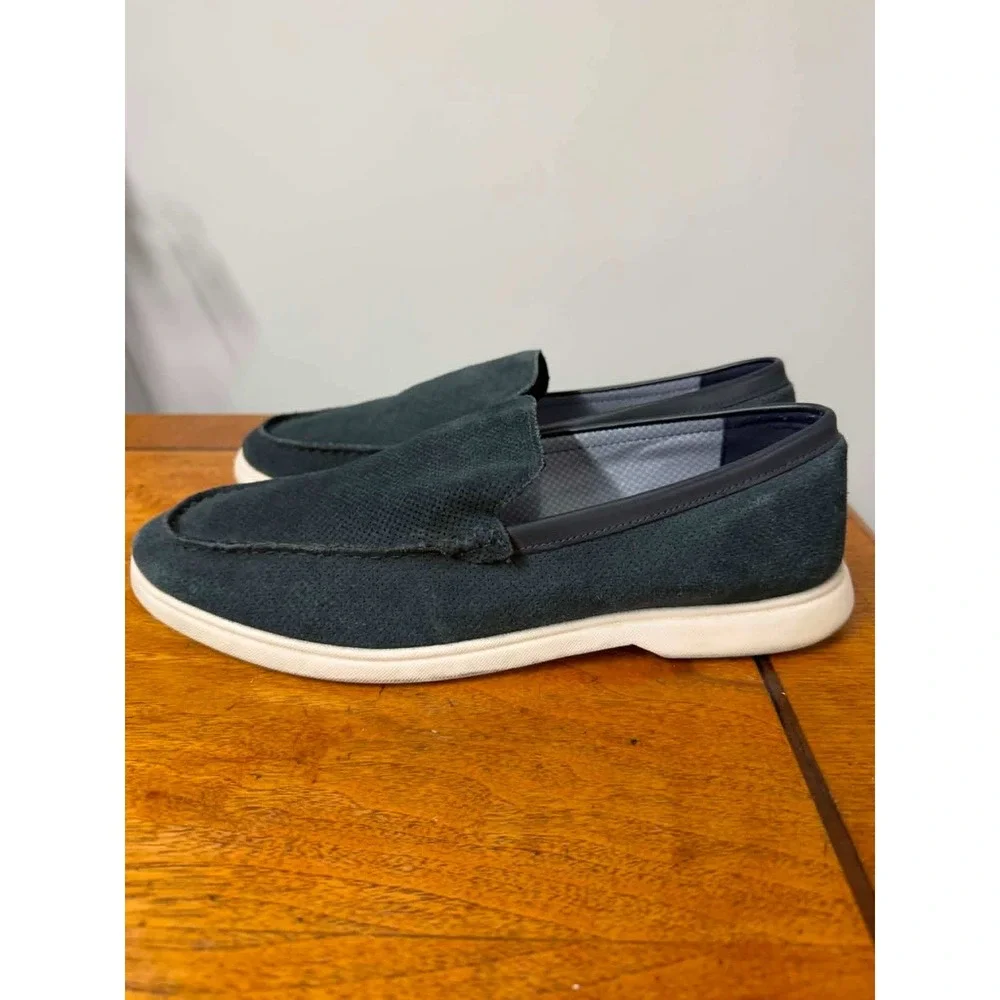 Steve Madden Mens P-Cosimo Navy Blue Perforated Suede Slip On Loafers Size 10